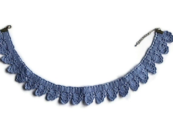 Crocheted Choker - Blue Lace Crochet Necklace