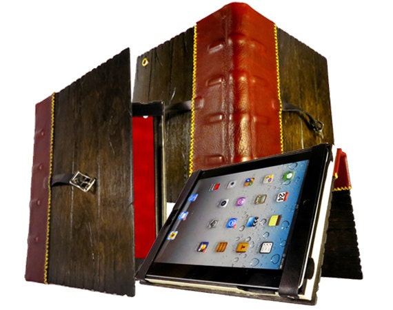 Distressed Ebony iPad Tome Case - wood and leather iPad case