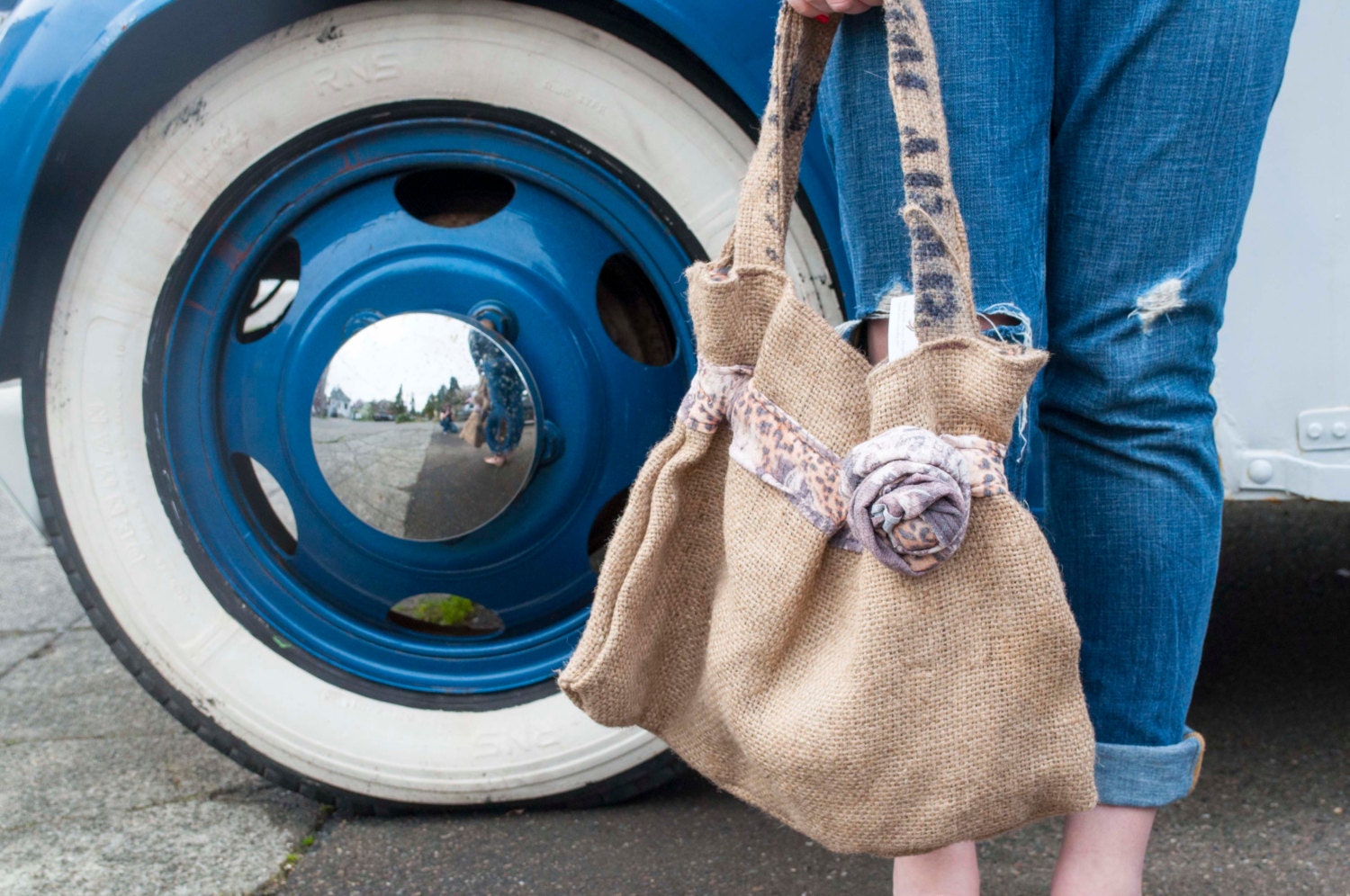 Leopard Print Burlap Hobo Bag, Eco friendly