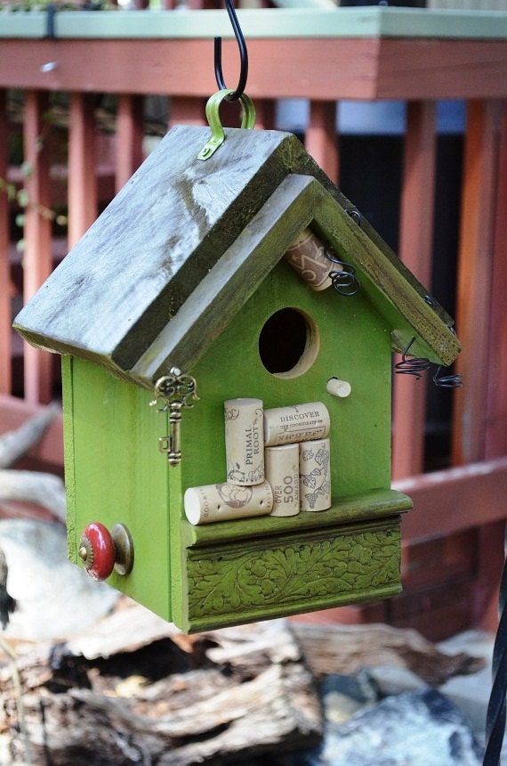 Wine Cork Birdhouse Handmade Patio Lawn Garden Yard Art Decorative Bird House Interior Accent Woodworking Wren House Free Shipping