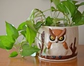 Vintage Brown Owl Planter, Flower Pot for the Gardener, Container for Kitchen Utensils, Herb Pot, Candy Dish,Bowl