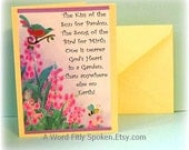 Blank Greeting Card Garden Poem ,  Birds and Flowers, The Kiss of the Sun for Pardon Poem Handmade 4 x 6 Yellow and Purple Note Card No.P922
