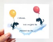 Black Cat Valentine Card, Blank Greeting Card, I Love You, Destiny Card, Balloon Cats, Flying Cats, Anniversary Card
