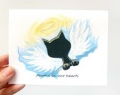 Pet Sympathy Card, Black Cat Angel Art Print, Pet Loss Card, Blank Greeting Card