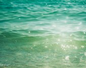 SALE Ocean Photograph. 5x7 dreamy ethereal summer photo. surreal abstract modern shimmer twinkle ripples, sea print