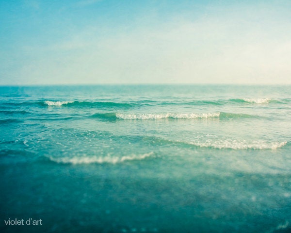 SALE Ocean Photograph. dreamy. ethereal. summer photo. sea. aqua. waves, zen meditation print, blue 8x10