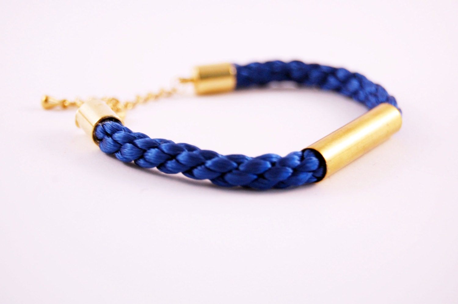 Royal Blue woven cord // Brass Bar // Rope Bracelet