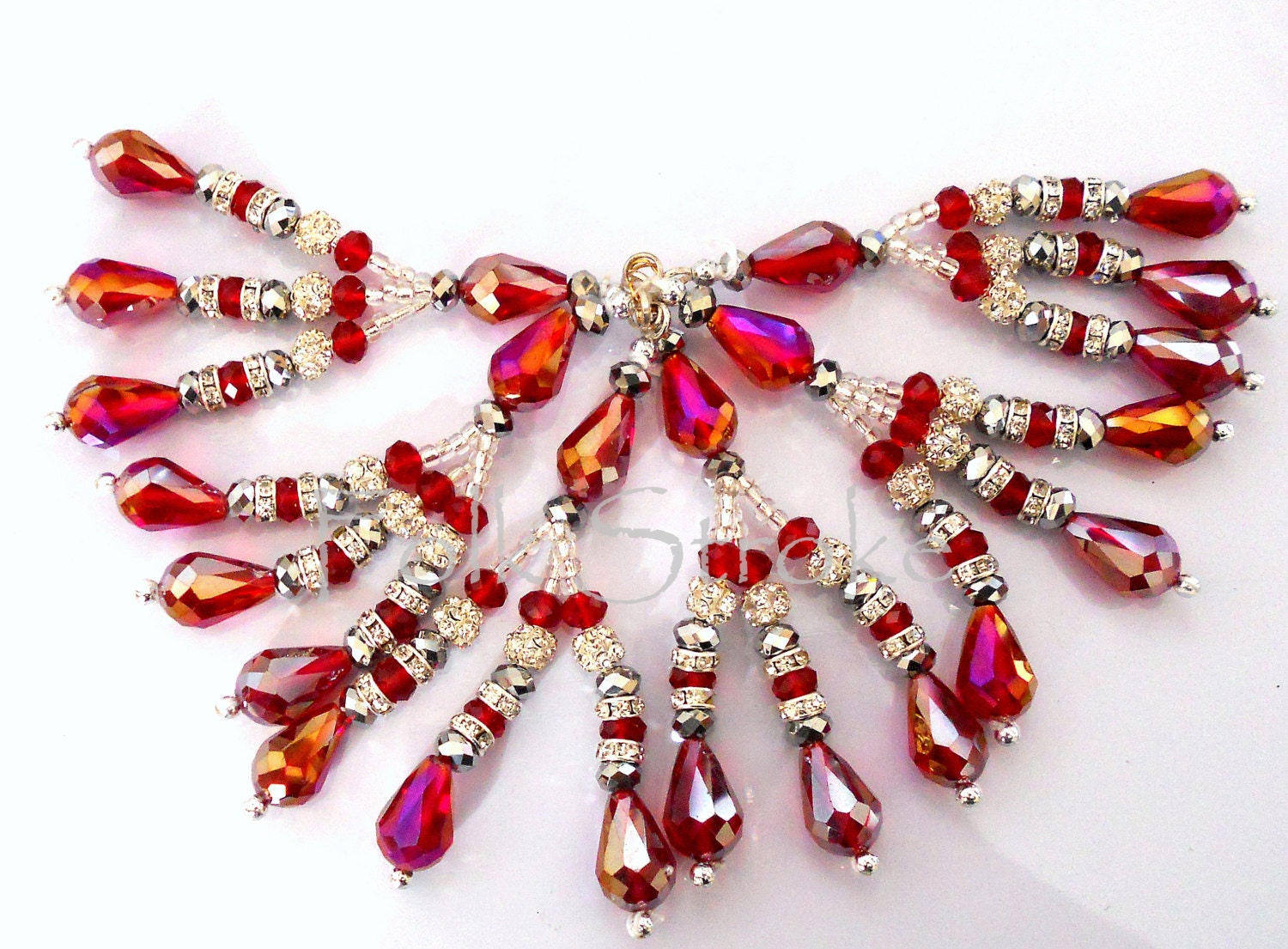 Sale-Magenta Crystal teardrop Beaded Tassels dangle Indian Tassels For Zipper Pulls Lamp Pulls Handbags Home Décor.
