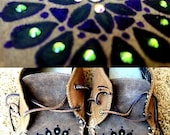Henna Mandala Festival Swarovski Hand Painted Gyspy Moccasin Shoes