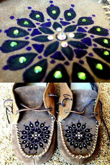 Henna Mandala Festival Swarovski Hand Painted Gyspy Moccasin Shoes