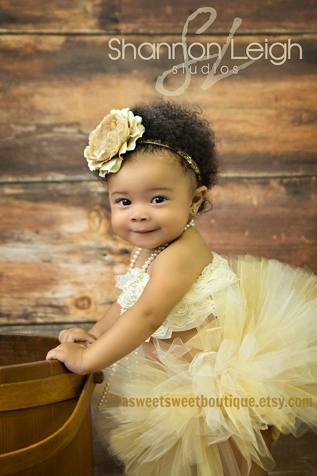 Sweet Champagne Couture Tutu Set Custom Made With Matching Heirloom Flower Headband Stunning Newborn Photo Prop