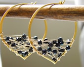 24k Gold Vermeil Wire Wrapped Lotus Petal Hoop Earrings Blue Spinel