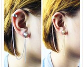Golden/Silvery Tassels Link Chain Ear Cuff Clip Spike Rivet Stud Wrap Spiked Earring PIERCING, punk goth rock fashion chic girly lolita