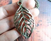 BIG Leaf Necklace- Elegant Bronze Filigree Tree Leaf Skeleton Feather Pendant, Minimalist Woodland Forest Nature Season Fall Jewelry