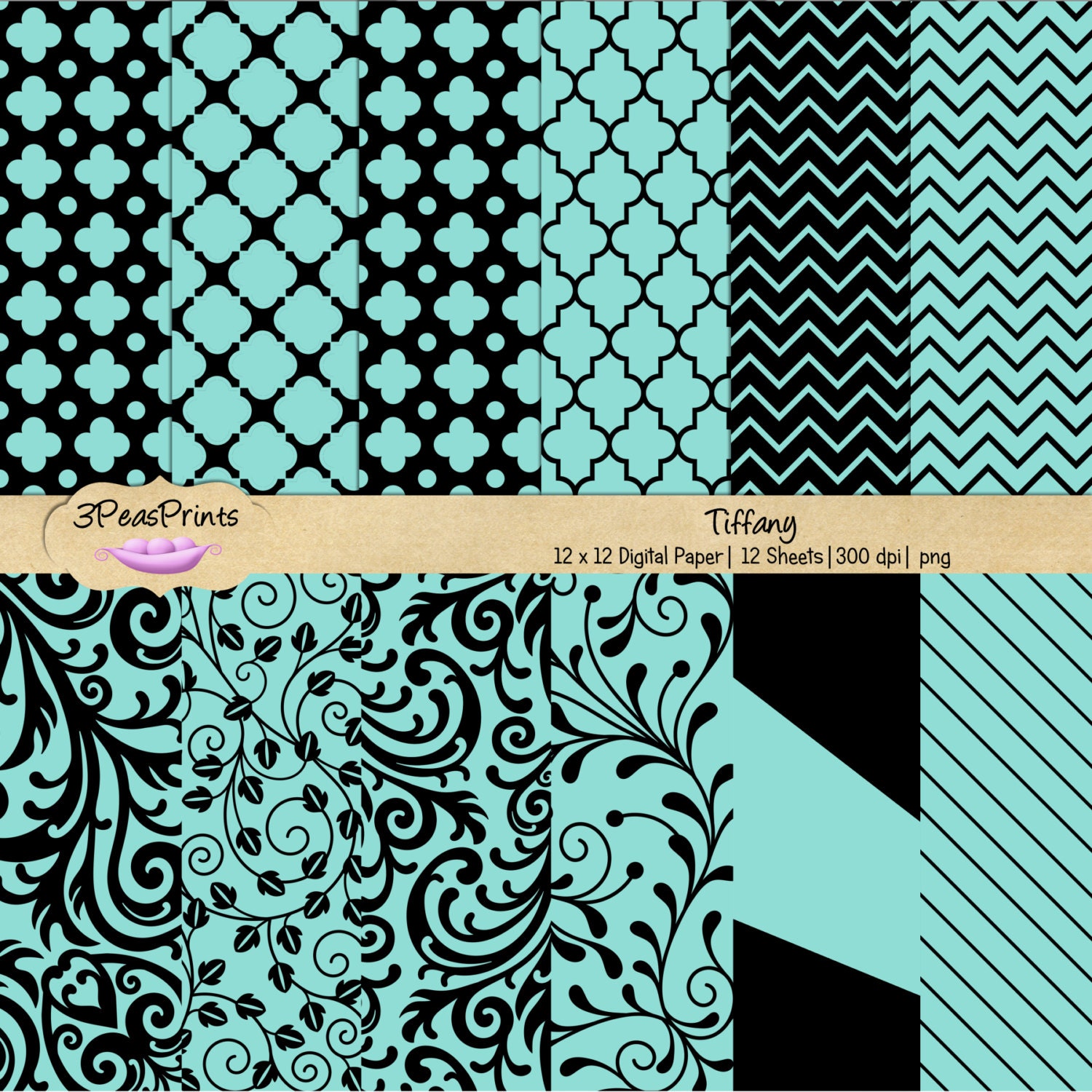 Tiffany Blue Digital Paper Pack for Personal or Commercial Use Instant Download Il_570xn