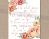 8x10 Orange and Coral Floral Art Print "Peace and Prayer" Christian hymn wall art decor