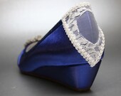 Wedding Shoes -- Royal Blue Peeptoe Wedges with Rhinestone Cluster and Lace Corset on Heel