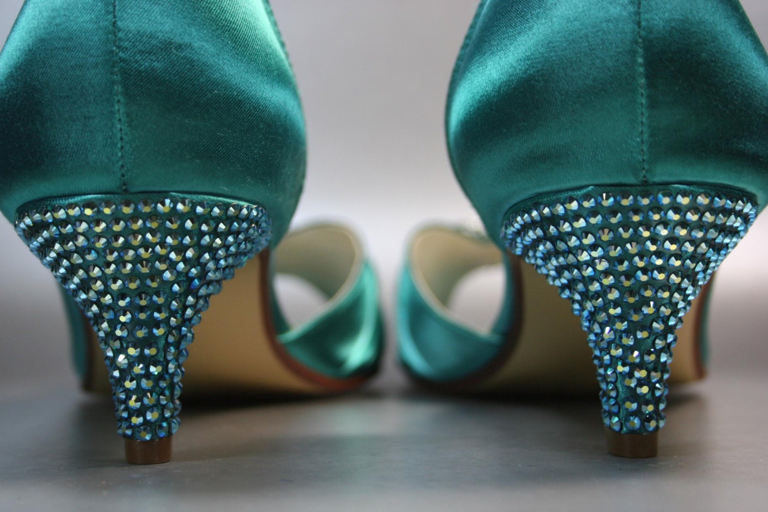Wedding Shoes --  Jade Peeptoes with Rhinestone and Pearl Flower Adornment and Jade Rhinestones on Heel