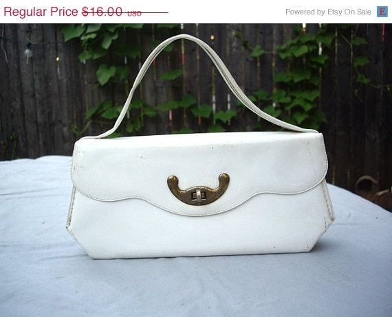 SALE Vintage White Handbag - Patent Leather - Small