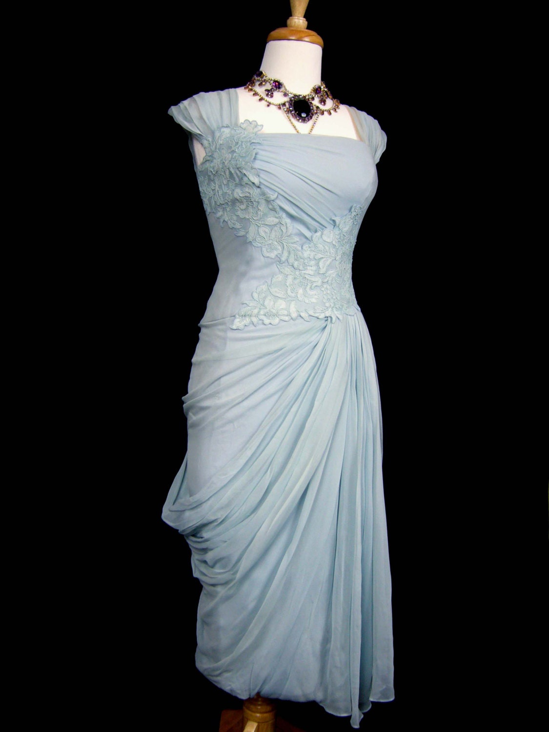 RESERVED DRAMATIC Marilyn Monroe Bombshell 1950s Draped Gathered Cocktail LBD - 50s Hollywood Designer Glamorous Wiggle Dress