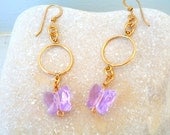 Swarovski lilac butterfly ,gold filled dangle earrings.