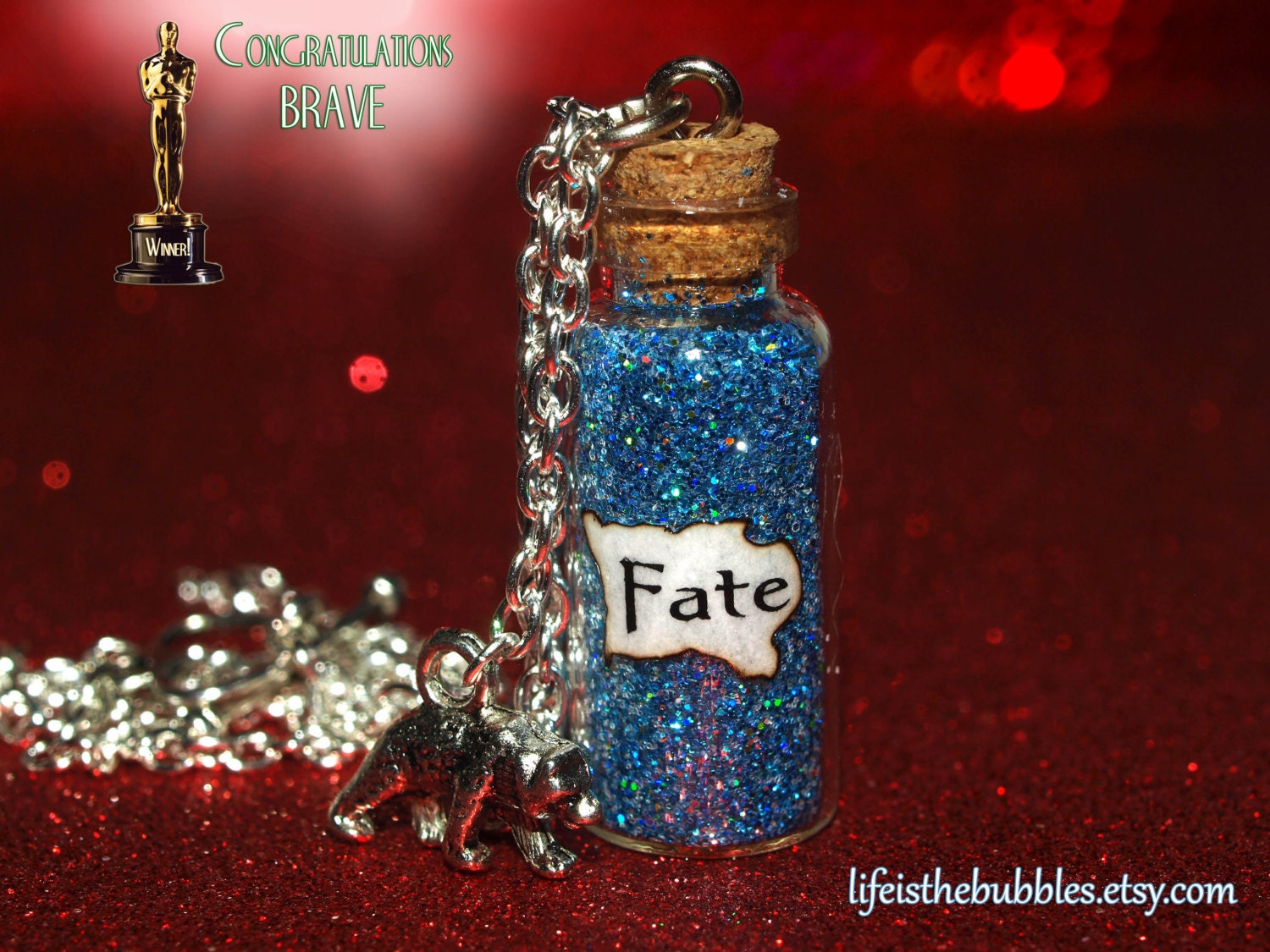 BRAVE Magical FATE Necklace with a Bear Charm, Oscar Winner, Disney Pixar Scottish Princess Merida Willo the Wisp