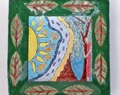 hand painted majolica ceramic  pottery dish