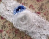 Wedding Bridal Garter Set - Floral Lace and Pearls - Fabric Rose Flowers - Choose your Color