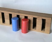 Vintage Handcrafted Wooden Poker Chip Holder with 8 Racks & Lid / Cover