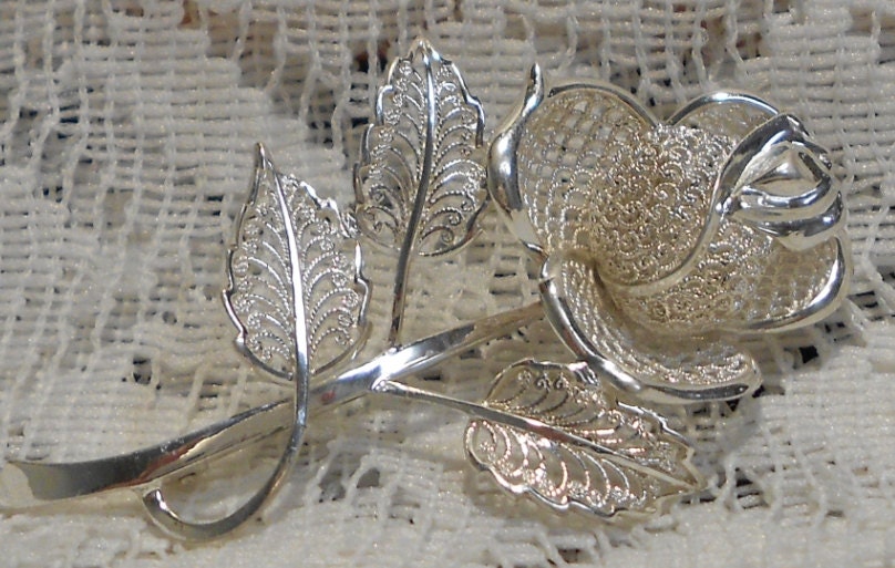 Vintage Sterling Silver Flower Brooch Made in Germany