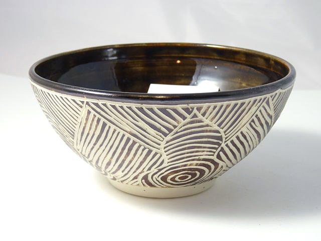 Sgraffito Bowl with Warm Mahogany Brown glaze on inside