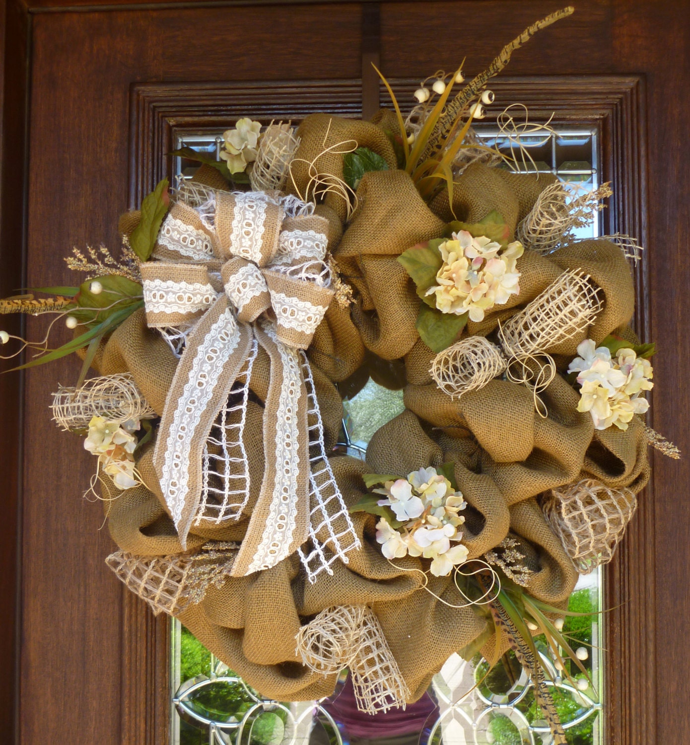 BURLAP Wreath with LACE BOW