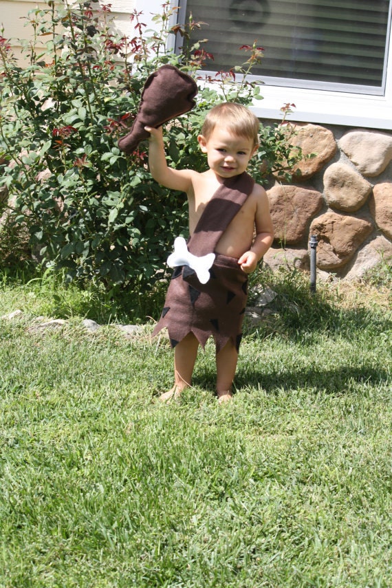 cave boy costume Flintstone costumes  with club bam bam 8t 6t 5t 4t 3t 2t 18 12 9 6 3 months