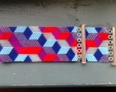Cubism Beaded Cuff (Red & Blue)