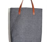 HERINGBONE market bag with leather handles