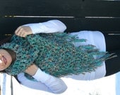 Crochet Triangle Neck Scarf With Fringe In Brown, Blue, Green by JennisCrochet