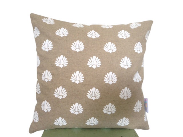 Deco cushion cover in white ink on natural linen/cotton 42cmx42cm