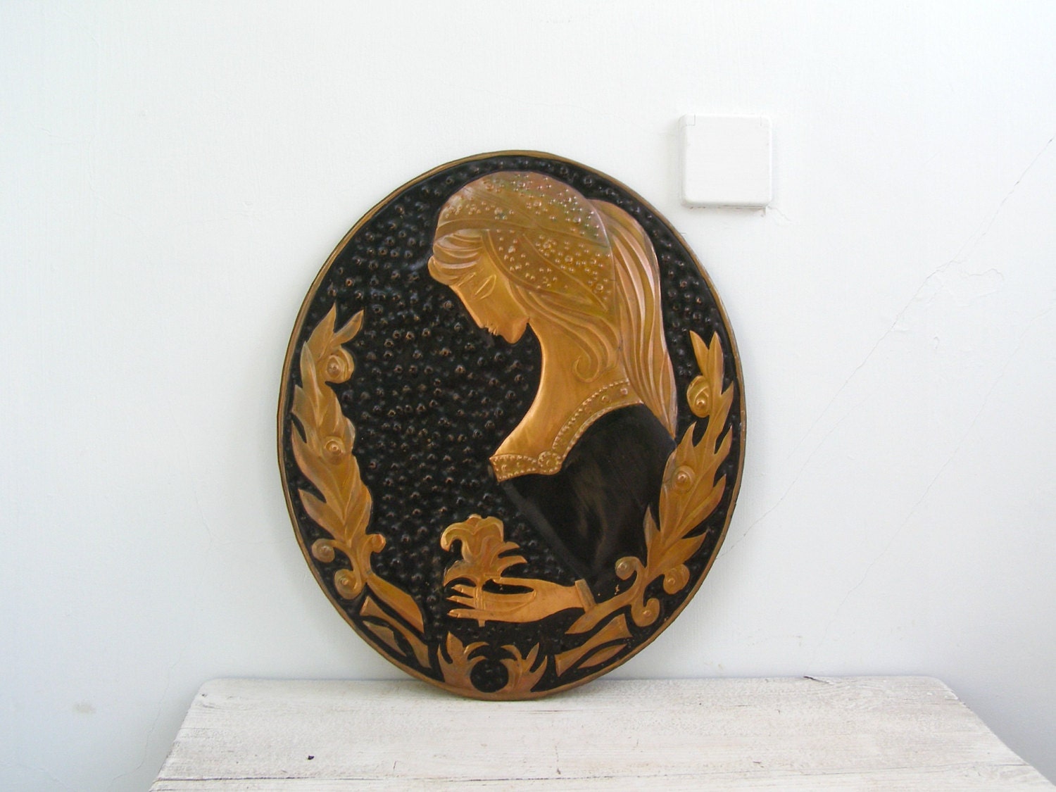 Woman Portrait Copper Wall Art, Hammered Metal Work, Floral, gift for woman, for girl, Cottage chic, feminine Art