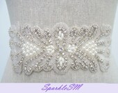 Rhinestone Pearl Bridal Sash -Luna