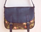 Leather & Canvas Messenger Bag  dark brown leather paisley floral shoulder bag  handbag large