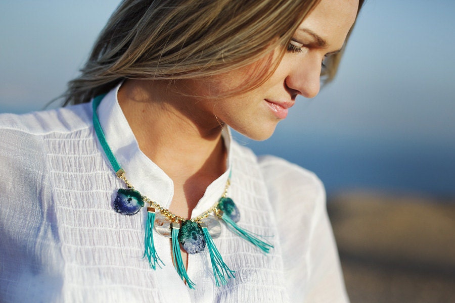 PEACOCKS - Statement Green-Blue Stalactite Necklace by pardes israel