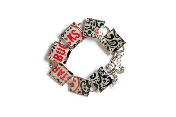Resin Jewelry, Recycled jewelry, Starbucks Jewelry, custom bracelets, silver bracelets (Starbucks Swirls)