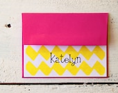 Custom Stationary Bright Pink and Yellow Chevron Personalized Stationery Colorful Yellow Zig Zag with Pink Envelopes - Set of 10