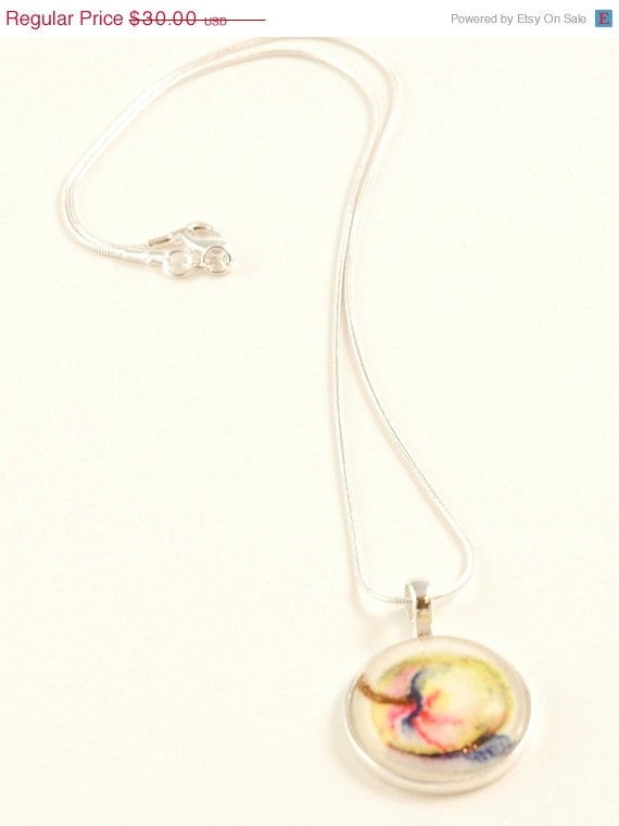 ON SALE Original, Handpainted Watercolor Necklace, Apple