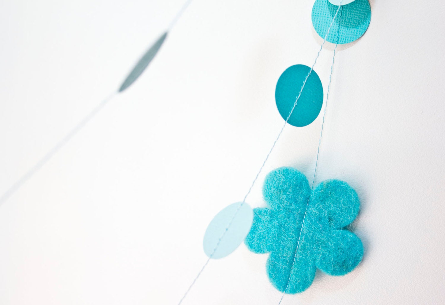 Blue Felt Flower & Circle Stitched Garland Room Decoration