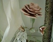 Vintage Metal Toleware Roses - Large Rose with two Buds and Leaves, Stands 12" Tall - Cottage Chic, Romantic Home Decor