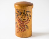 Vintage wooden kitchen canister floral painted design box sorb apple ornament Soviet