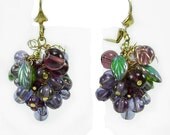 Grape Cluster Earrings, Vintage Glass, Amethyst & Grape, Lever back Earwires