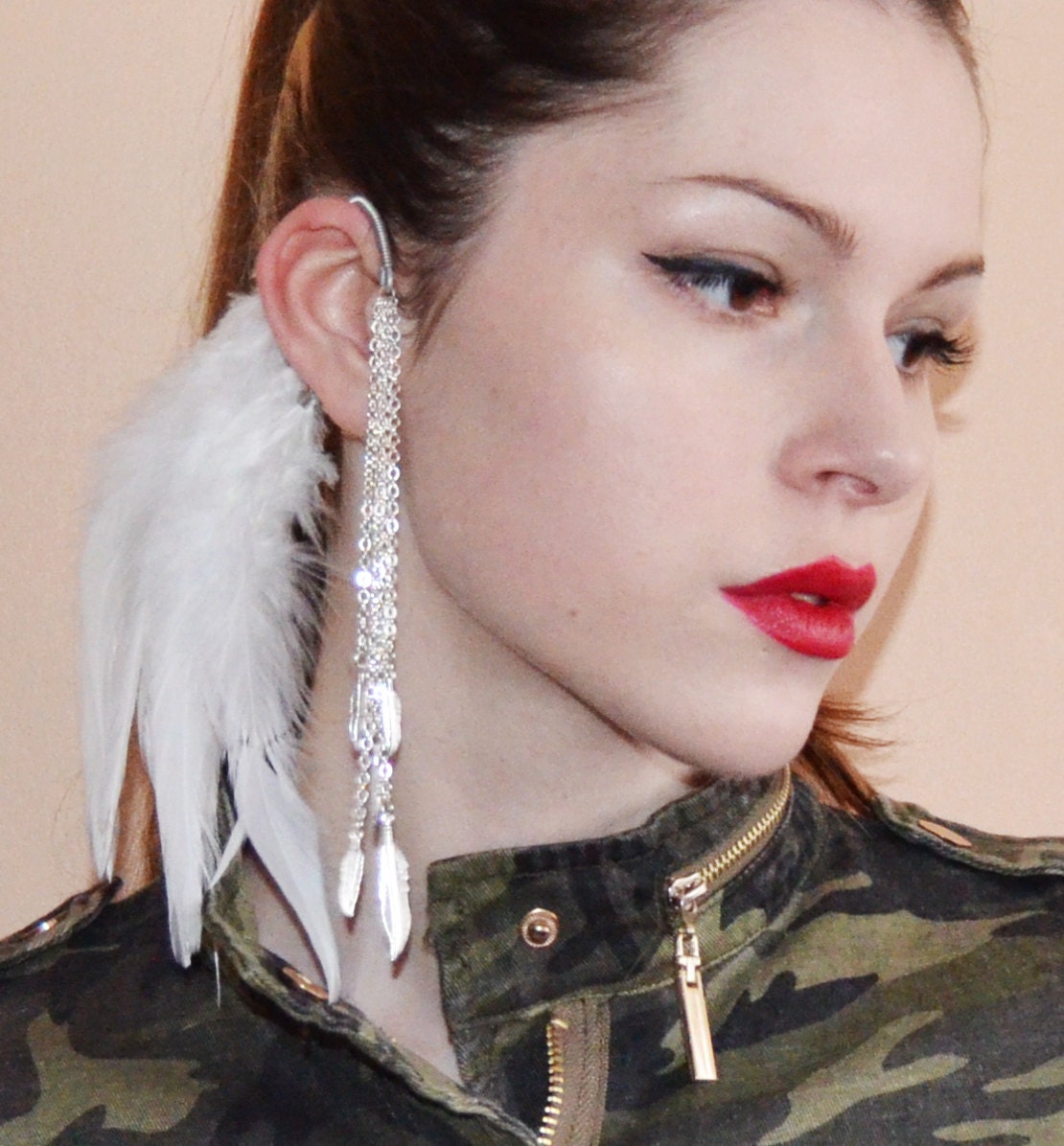Feather Ear Cuff - Silver Feathers