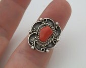 Navajo Sterling and Red Coral Ring. Size 5